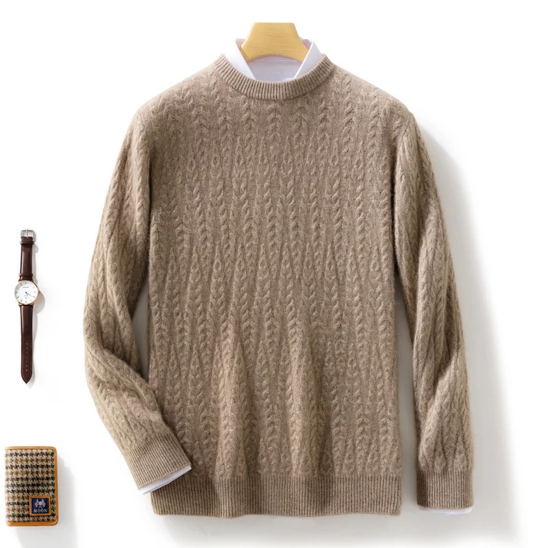 Herren gehobener Zopfstrickpullover mit Rundhals und Merino‑Mischung Nord Taschen