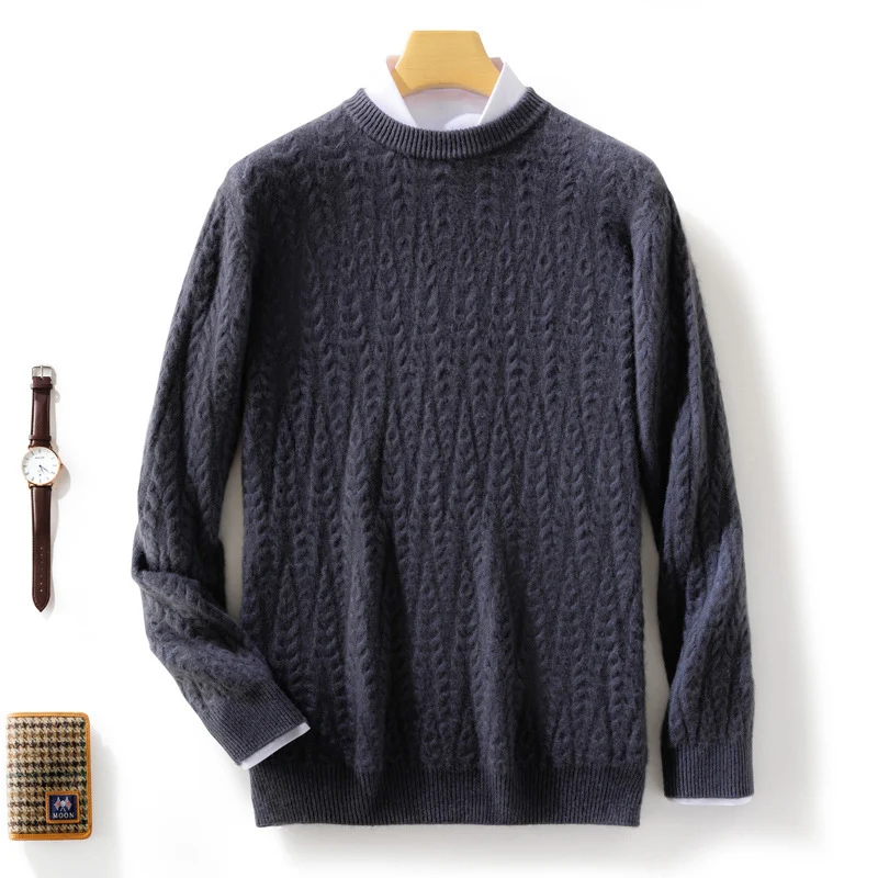 Herren gehobener Zopfstrickpullover mit Rundhals und Merino‑Mischung Nord Taschen