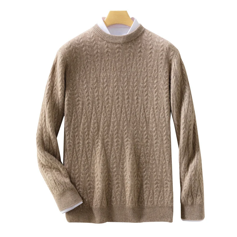 Herren gehobener Zopfstrickpullover mit Rundhals und Merino‑Mischung Nord Taschen