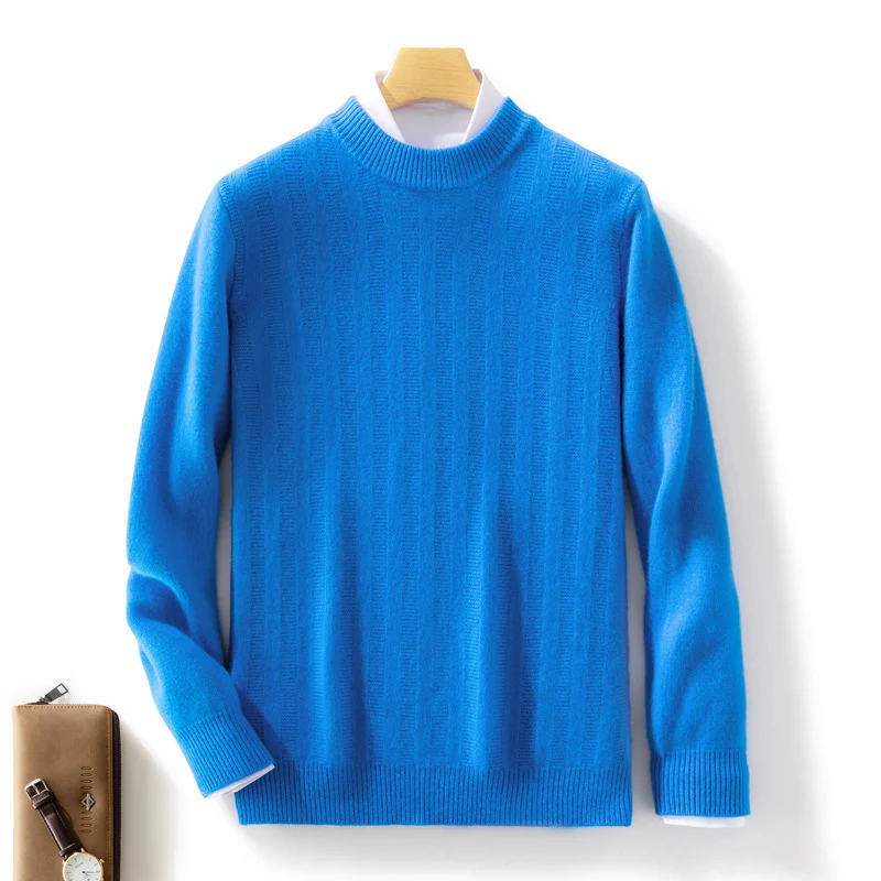 Herren Feinstrickpullover mit kurzem Stehkragen, strukturierter Längsrippe und schlanker Passform Nord Taschen