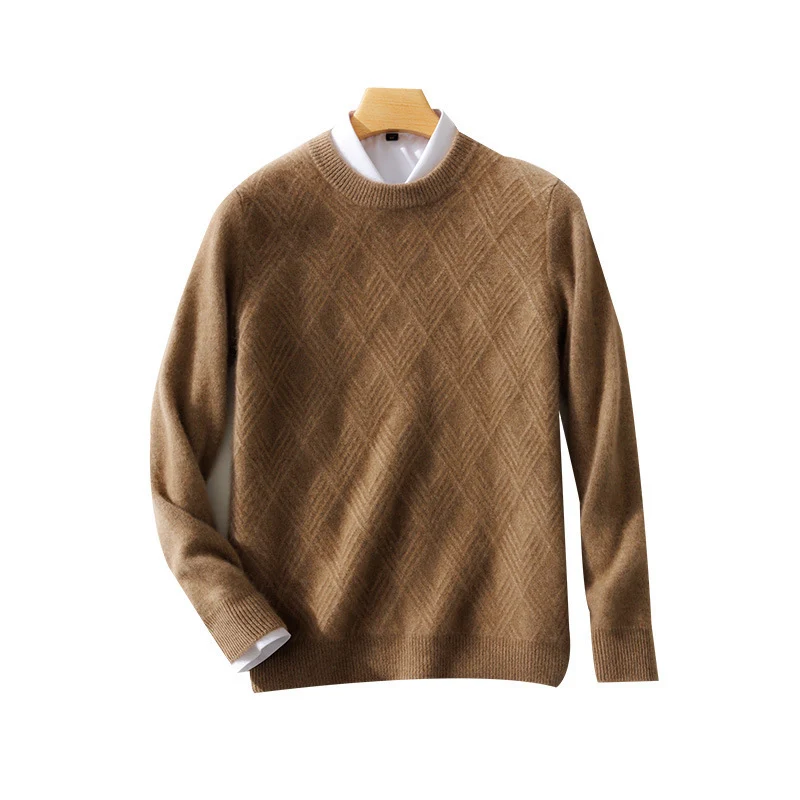 Herren Feiner Strukturstrickpullover mit kurzem Stehkragen und Diamant‑Relief Nord Taschen