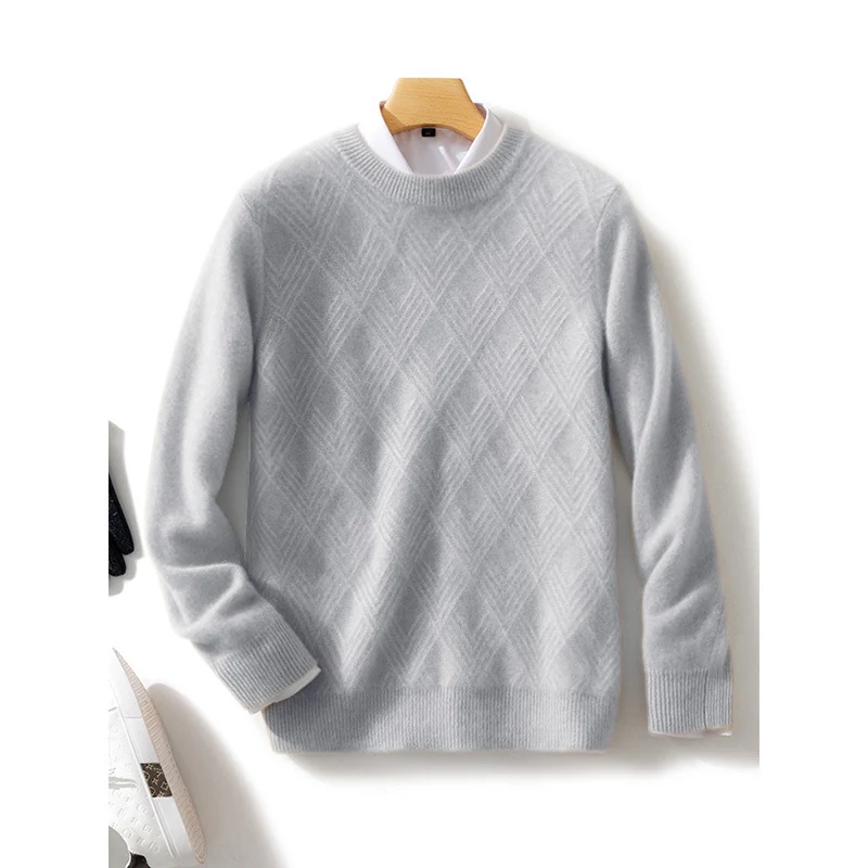 Herren Feiner Strukturstrickpullover mit kurzem Stehkragen und Diamant‑Relief Nord Taschen