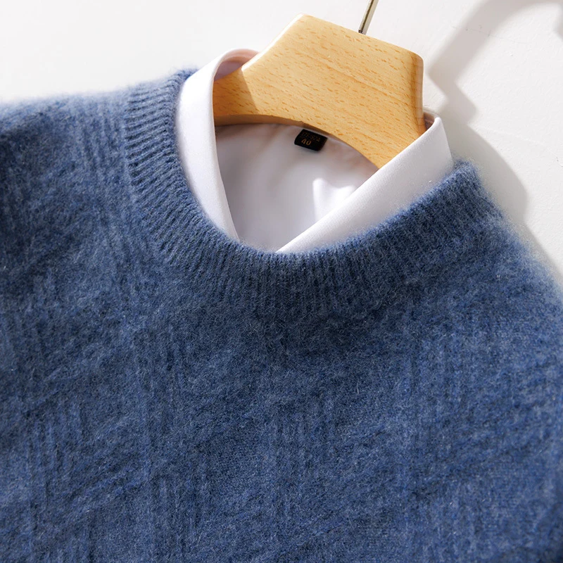 Herren Feiner Strukturstrickpullover mit kurzem Stehkragen und Diamant‑Relief Nord Taschen
