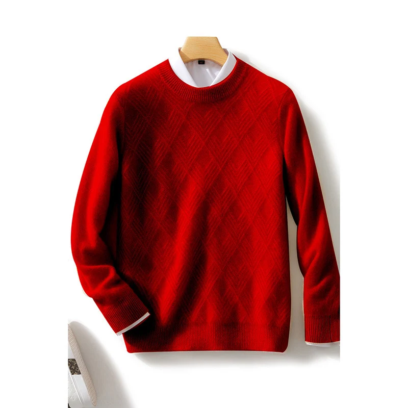 Herren Feiner Strukturstrickpullover mit kurzem Stehkragen und Diamant‑Relief Nord Taschen