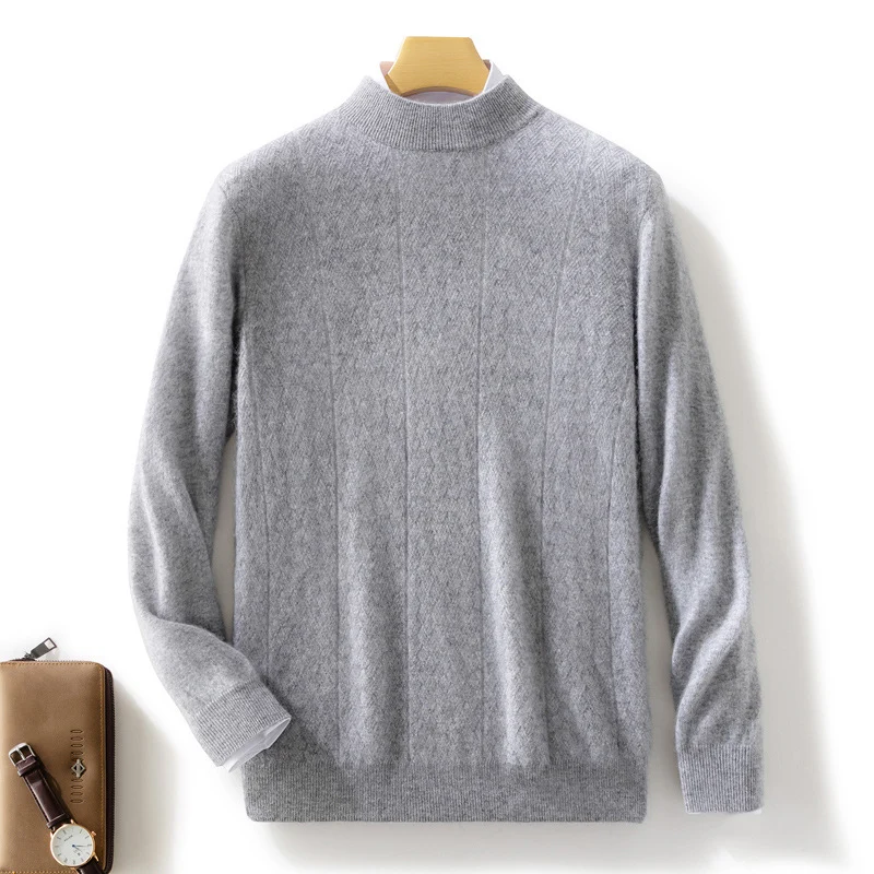 Herren Feiner Stehkragenpullover aus Kaschmir‑Optik mit dezenter Diagonalstruktur und schmalem Bund Nord Taschen