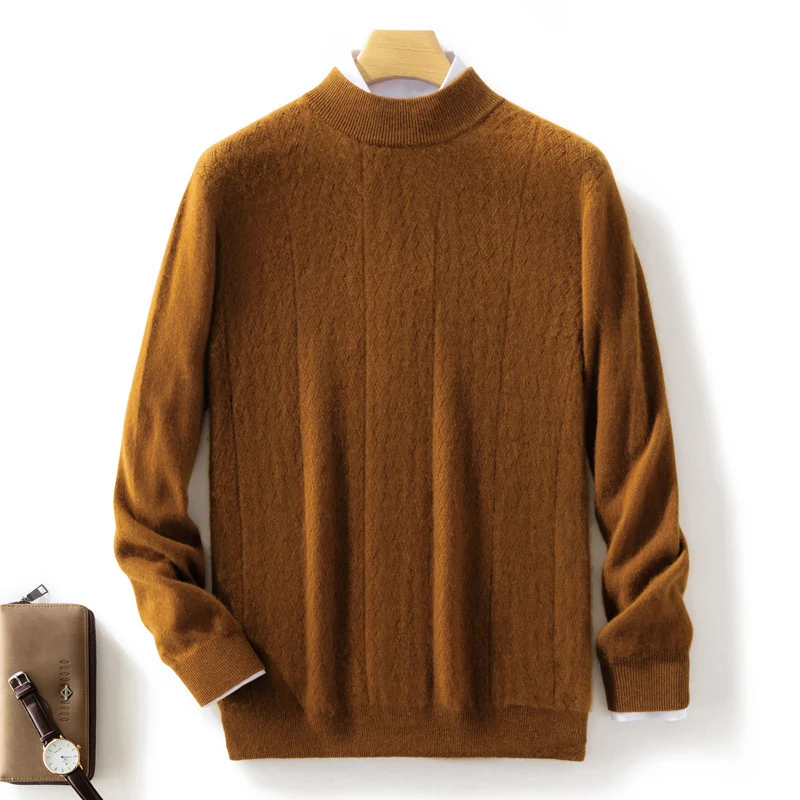 Herren Feiner Stehkragenpullover aus Kaschmir‑Optik mit dezenter Diagonalstruktur und schmalem Bund Nord Taschen