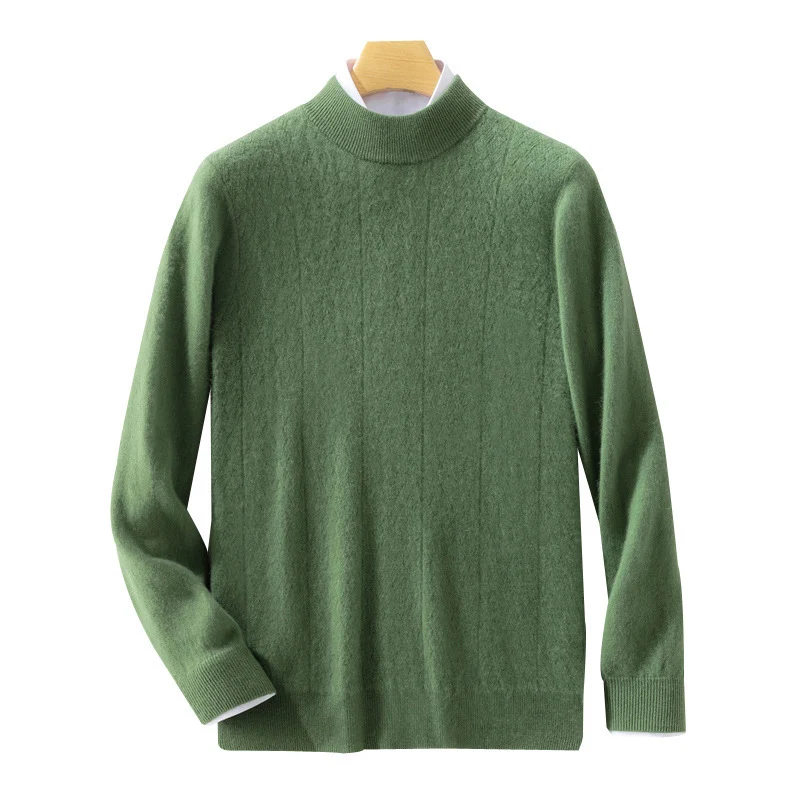 Herren Feiner Stehkragenpullover aus Kaschmir‑Optik mit dezenter Diagonalstruktur und schmalem Bund Nord Taschen