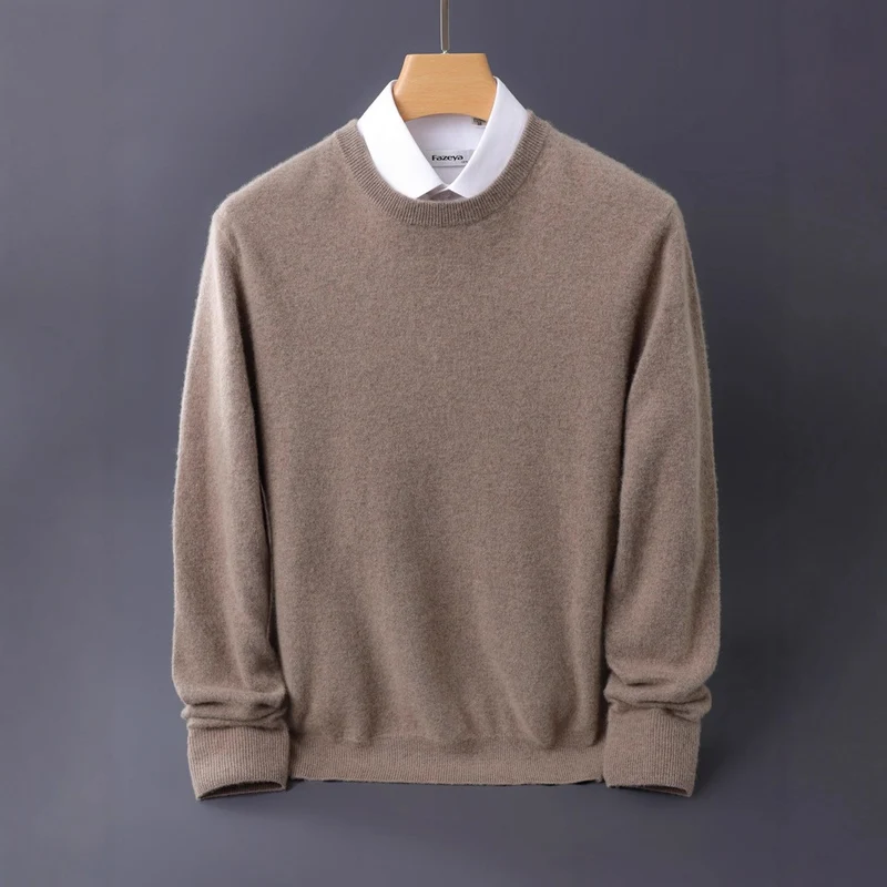 Herren Feiner Rundhals-Strickpullover in Kaschmir‑Optik mit gerippten Bündchen Nord Taschen