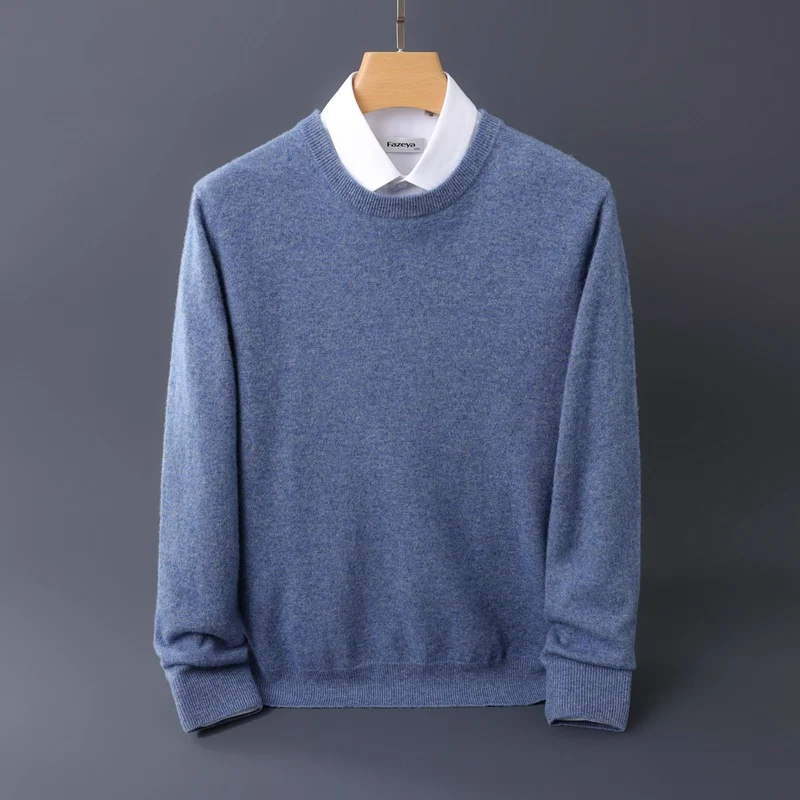 Herren Feiner Rundhals-Strickpullover in Kaschmir‑Optik mit gerippten Bündchen Nord Taschen