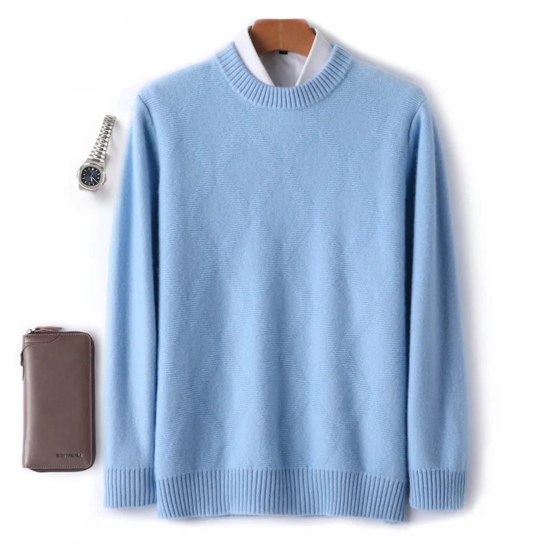 Herren Feiner Rundhals‑Pullover mit dezenter Rautenstruktur aus Kaschmir‑Mix Nord Taschen