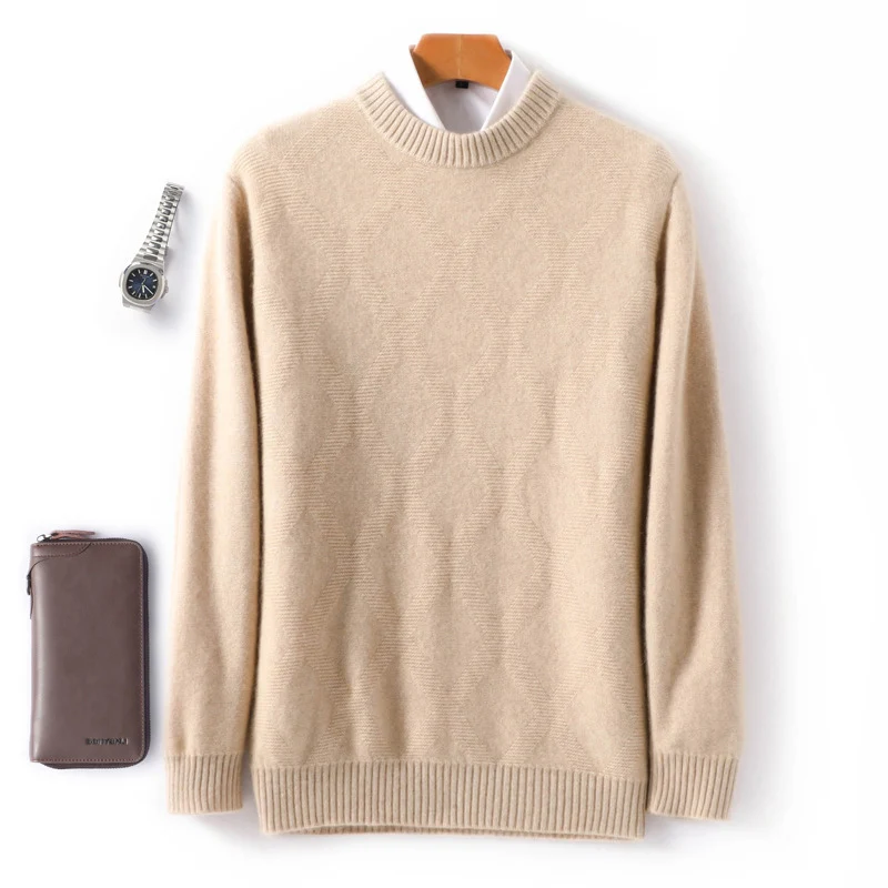 Herren Feiner Rundhals‑Pullover mit dezenter Rautenstruktur aus Kaschmir‑Mix Nord Taschen