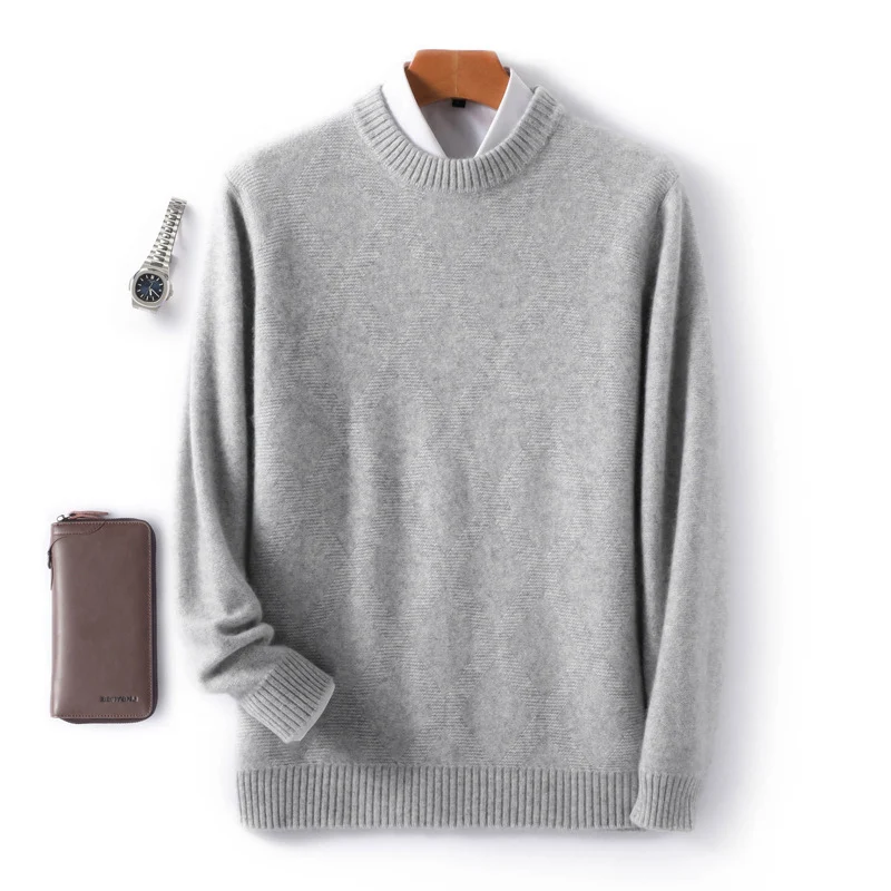 Herren Feiner Rundhals‑Pullover mit dezenter Rautenstruktur aus Kaschmir‑Mix Nord Taschen