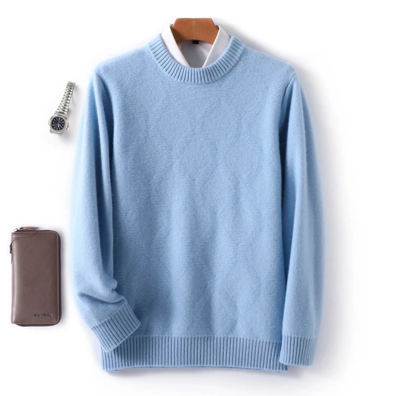 Herren Feiner Rundhals‑Pullover mit dezenter Rautenstruktur aus Kaschmir‑Mix Nord Taschen