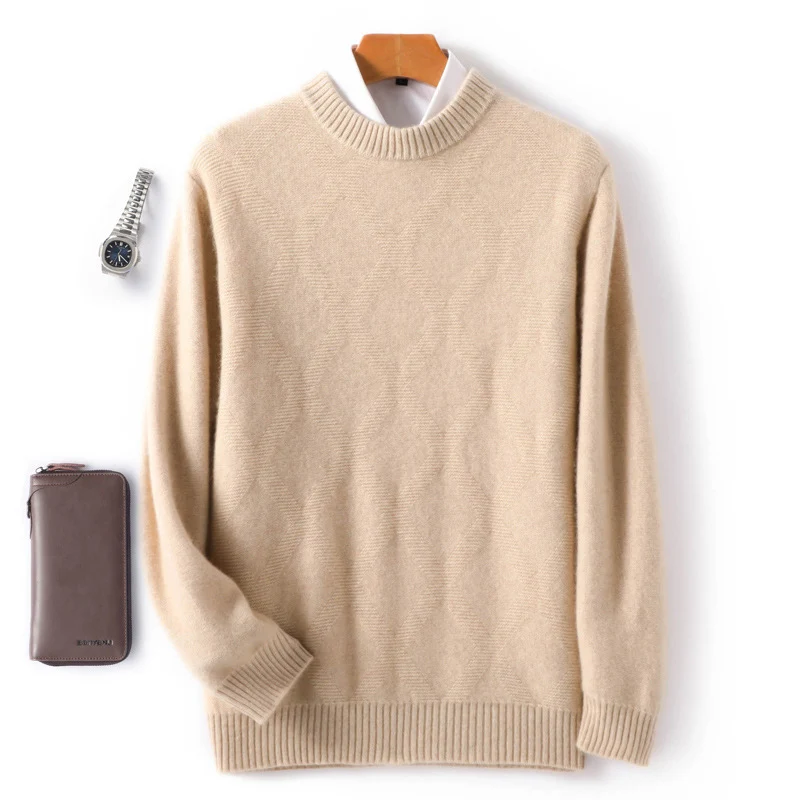 Herren Feiner Rundhals‑Pullover mit dezenter Rautenstruktur aus Kaschmir‑Mix Nord Taschen