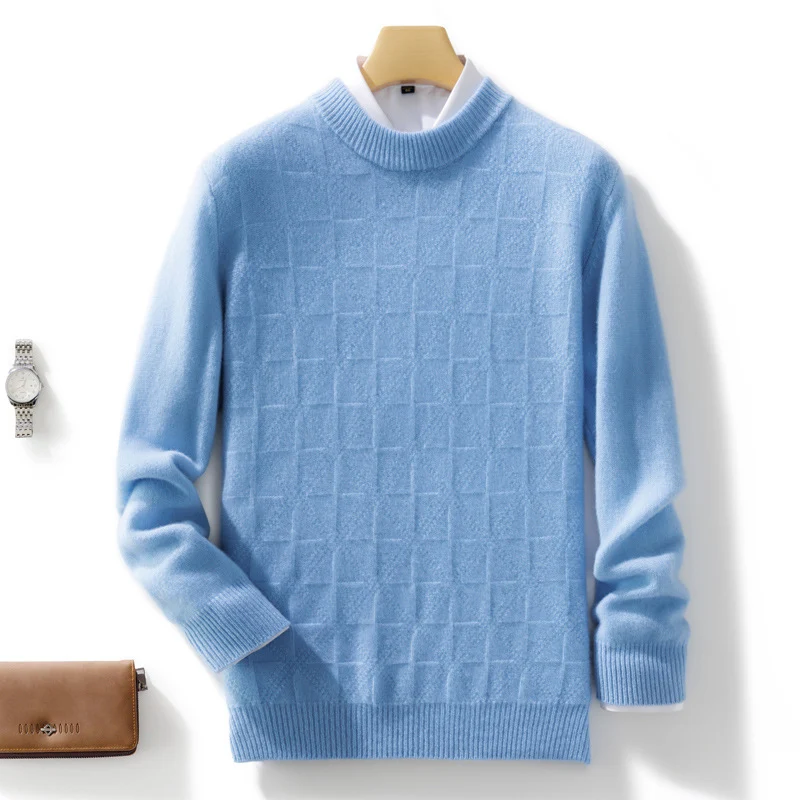 Herren Feiner Rollkragenpullover mit dezenter Quadratstruktur aus Kaschmir‑Mix Nord Taschen