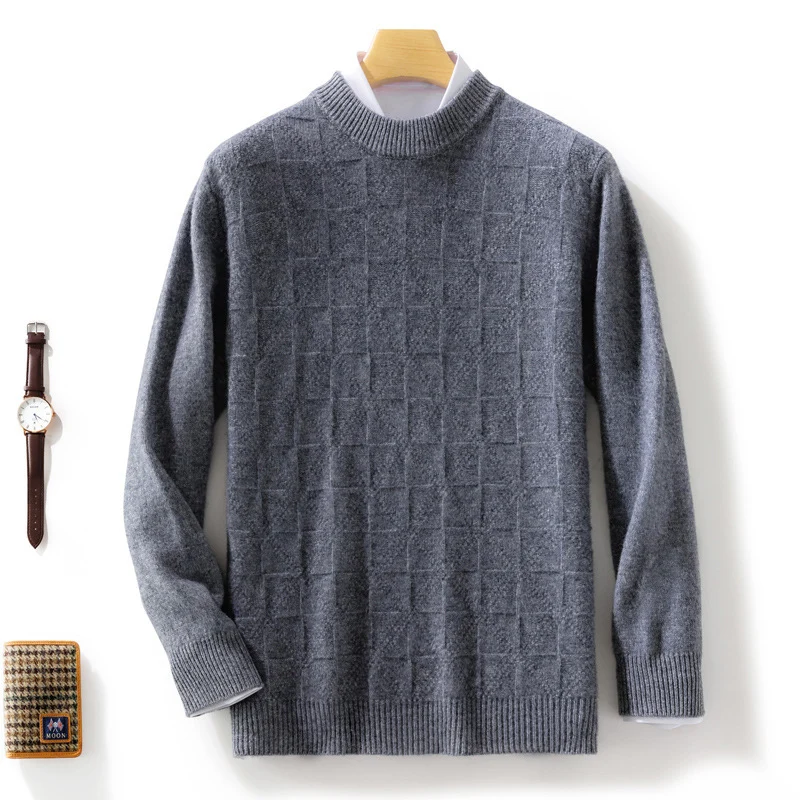 Herren Feiner Rollkragenpullover mit dezenter Quadratstruktur aus Kaschmir‑Mix Nord Taschen