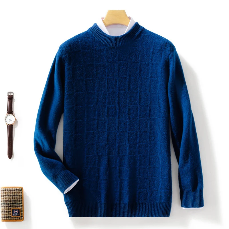 Herren Feiner Rollkragenpullover mit dezenter Quadratstruktur aus Kaschmir‑Mix Nord Taschen