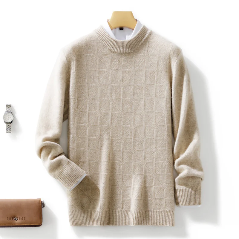 Herren Feiner Rollkragenpullover mit dezenter Quadratstruktur aus Kaschmir‑Mix Nord Taschen