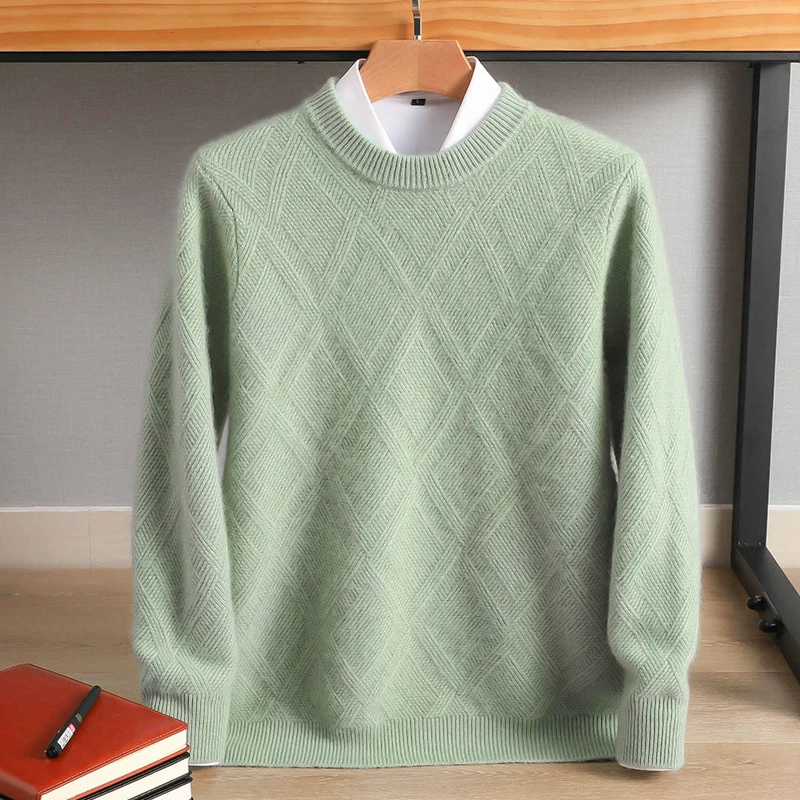 Herren Feiner Rautenstruktur Rundhalspullover aus Merino‑Blend mit softem Griff Nord Taschen