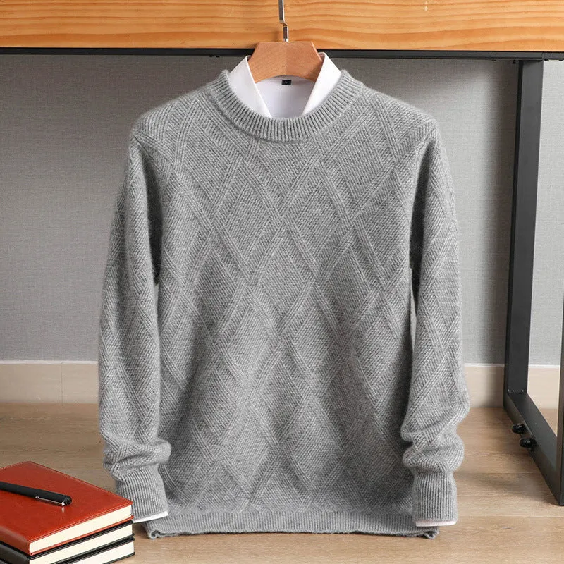 Herren Feiner Rautenstruktur Rundhalspullover aus Merino‑Blend mit softem Griff Nord Taschen