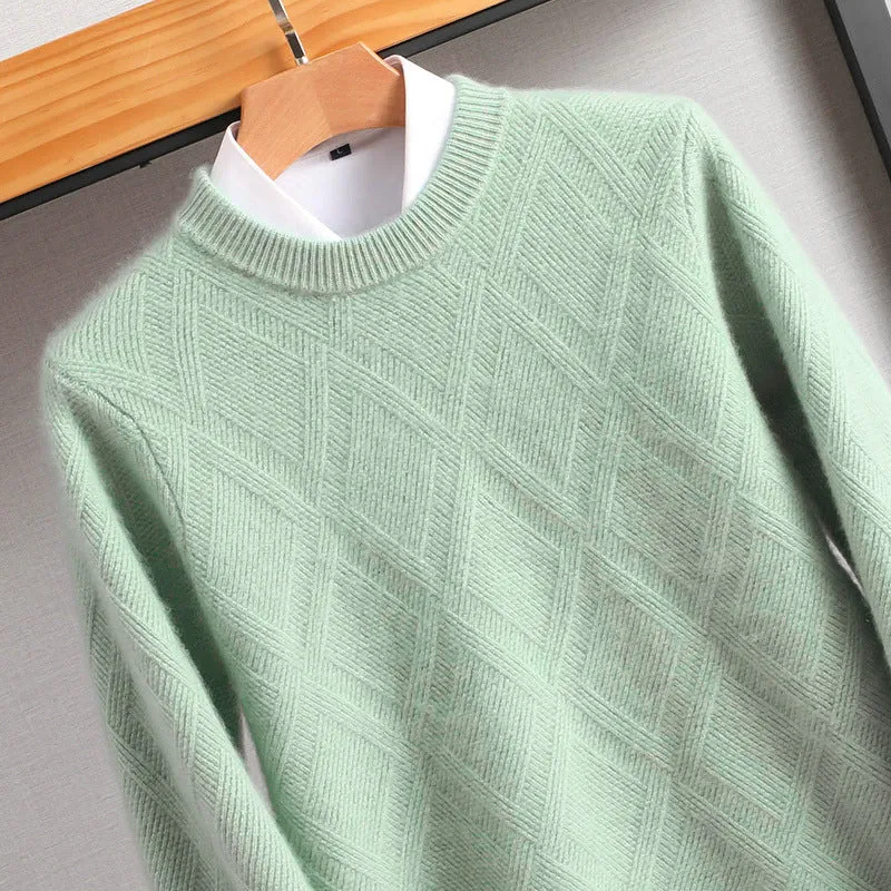 Herren Feiner Rautenstruktur Rundhalspullover aus Merino‑Blend mit softem Griff Nord Taschen