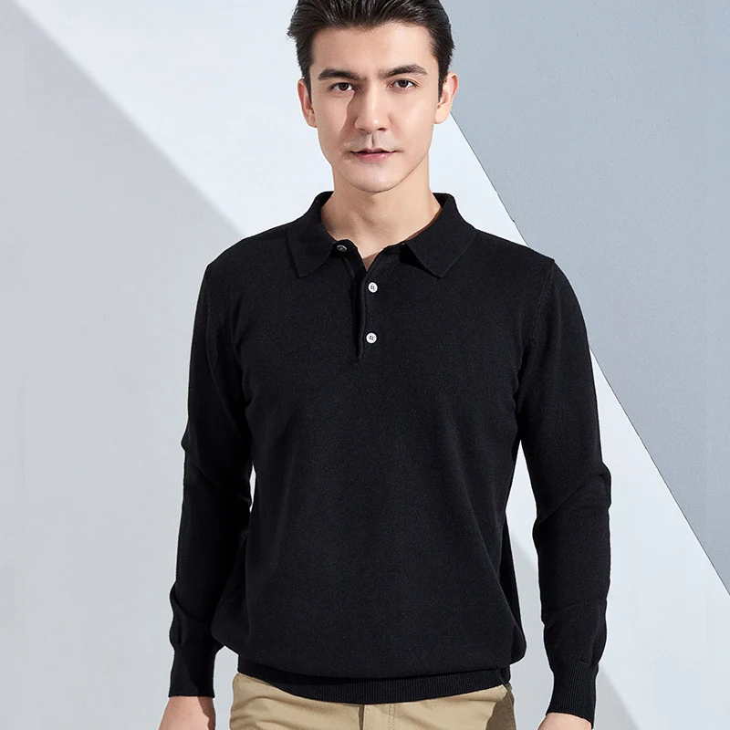 Herren Feiner Langarm-Poloshirt aus Feinstrick mit 3‑Knopf‑Leiste und schmaler Passform Nord Taschen
