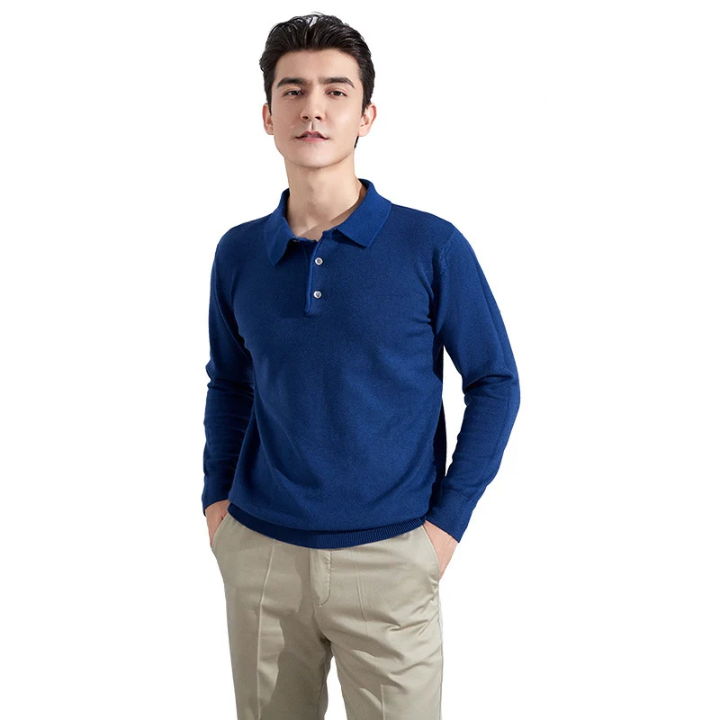 Herren Feiner Langarm-Poloshirt aus Feinstrick mit 3‑Knopf‑Leiste und schmaler Passform Nord Taschen