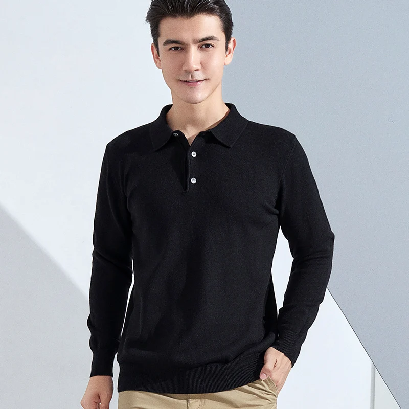 Herren Feiner Langarm-Poloshirt aus Feinstrick mit 3‑Knopf‑Leiste und schmaler Passform Nord Taschen