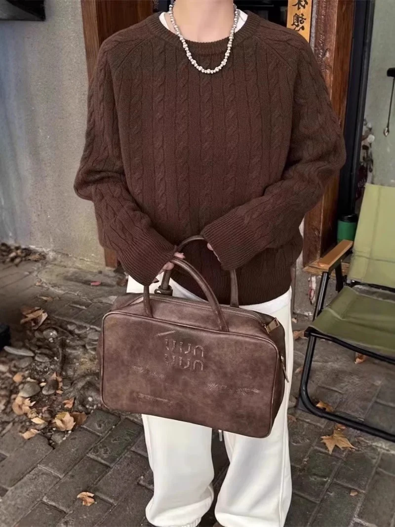 Damen Zopfstrick-Pullover aus Baumwoll-Mix mit legerer Oversize-Silhouette Nord Taschen