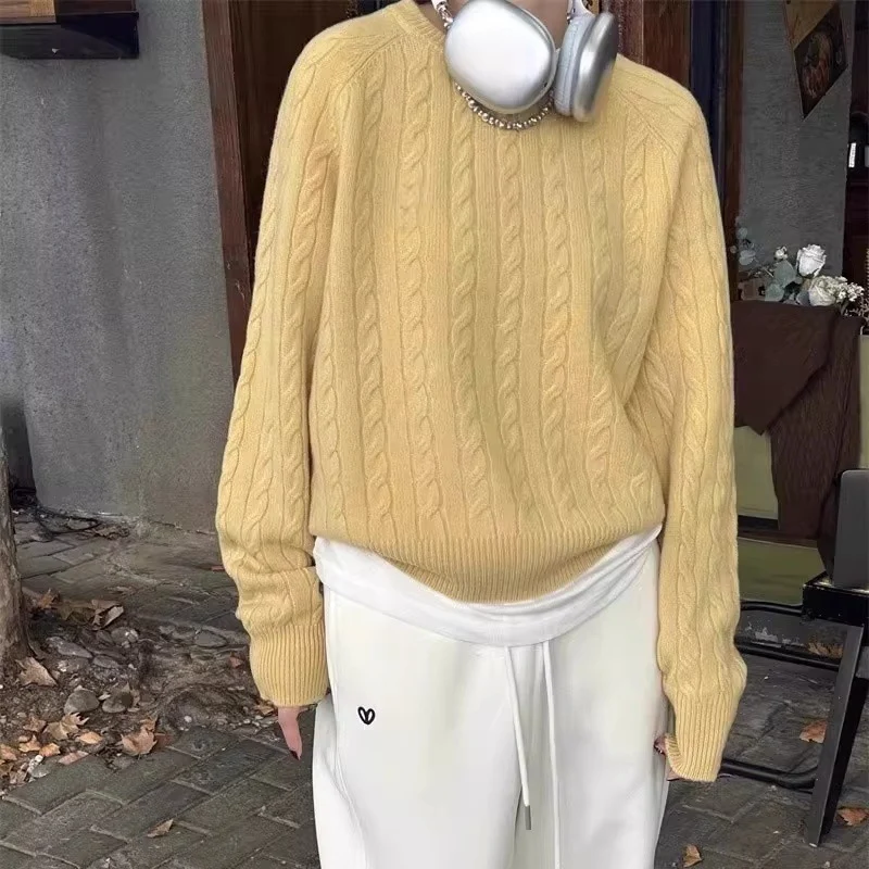 Damen Zopfstrick-Pullover aus Baumwoll-Mix mit legerer Oversize-Silhouette Nord Taschen