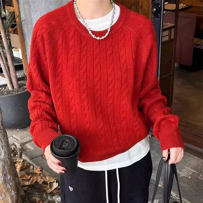 Damen Zopfstrick-Pullover aus Baumwoll-Mix mit legerer Oversize-Silhouette Nord Taschen