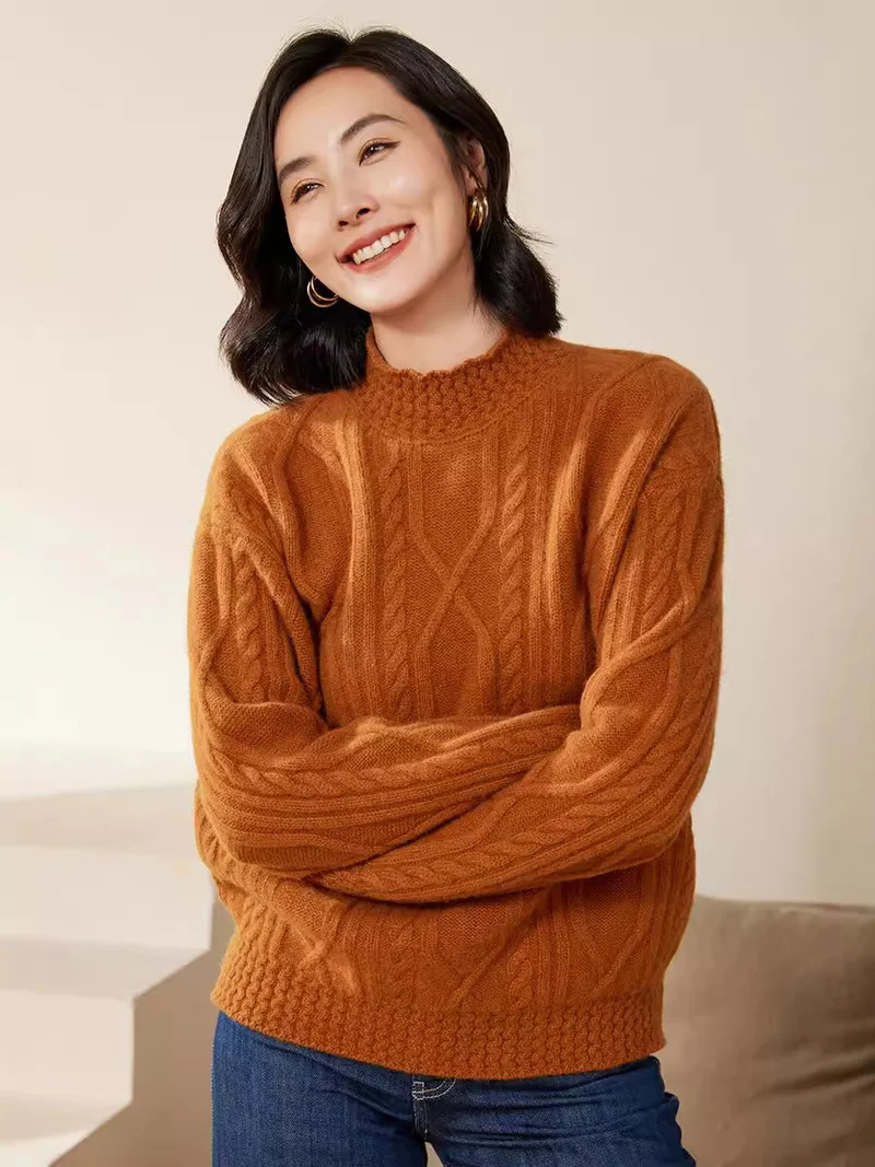 Damen Zopfstrick-Mockneckpullover mit kurzer Boxy-Silhouette Nord Taschen