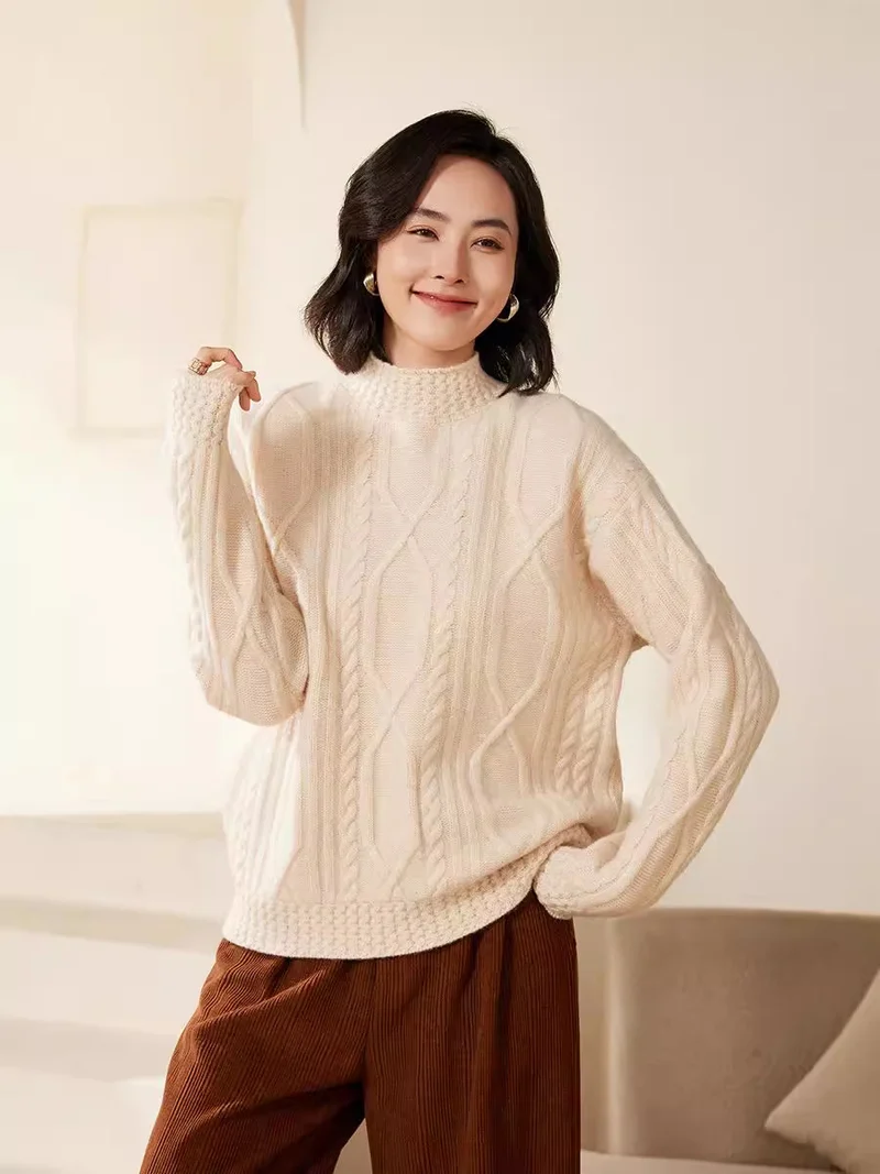 Damen Zopfstrick-Mockneckpullover mit kurzer Boxy-Silhouette Nord Taschen
