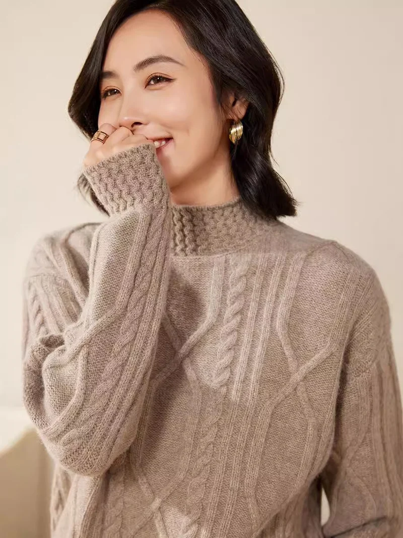 Damen Zopfstrick-Mockneckpullover mit kurzer Boxy-Silhouette Nord Taschen