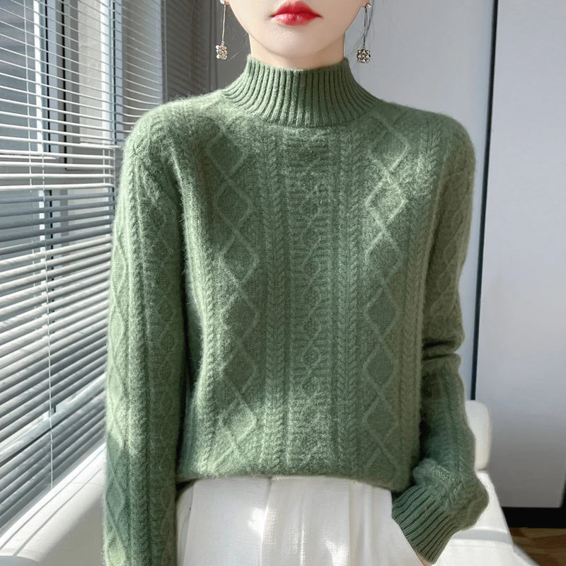 Damen Zopfmuster-Mockneckpullover mit feinem Ajour‑Detail und flauschiger Kaschmir‑Optik Nord Taschen