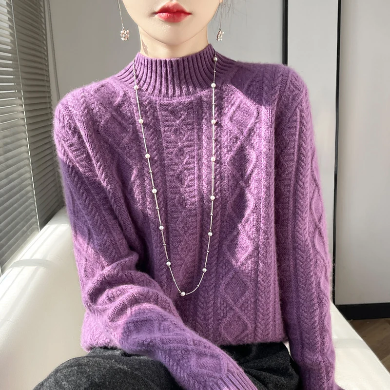 Damen Zopfmuster-Mockneckpullover mit feinem Ajour‑Detail und flauschiger Kaschmir‑Optik Nord Taschen