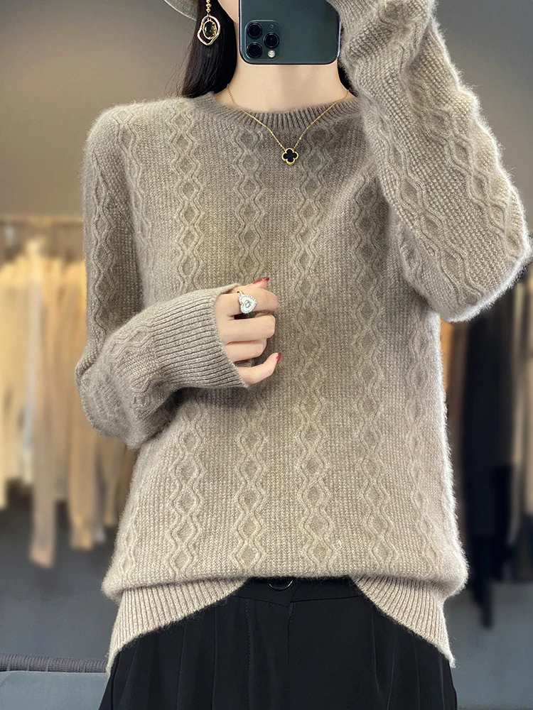 Damen Zopfmuster-Feinstrickpullover mit feiner Struktur und kastiger Silhouette Nord Taschen