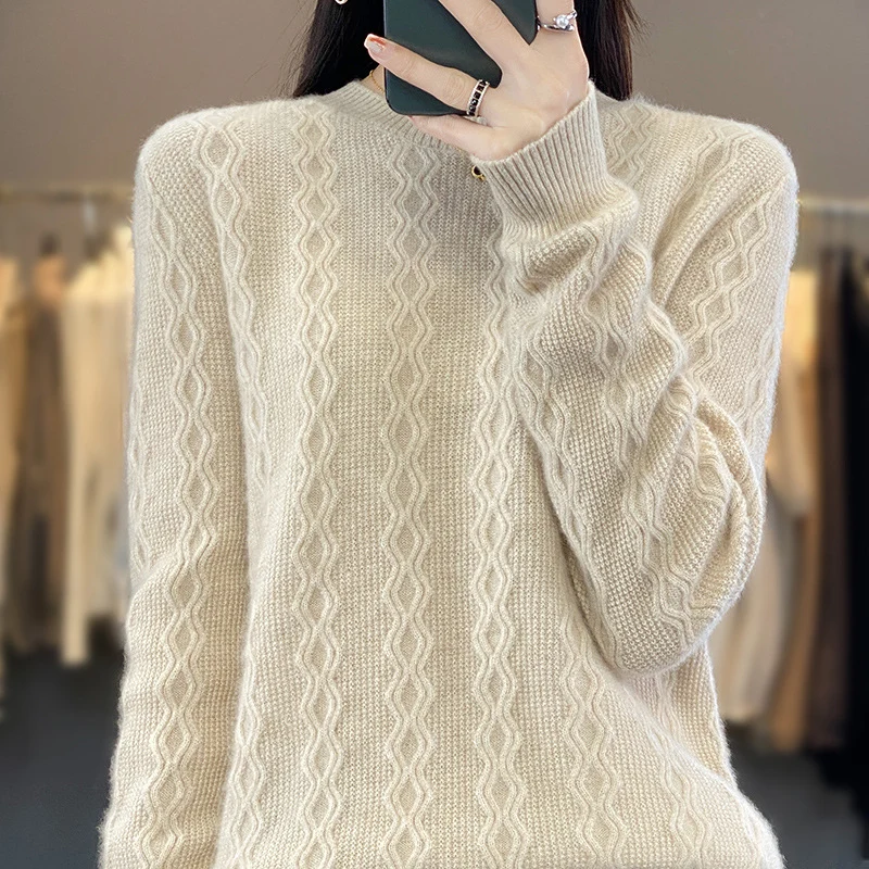 Damen Zopfmuster-Feinstrickpullover mit feiner Struktur und kastiger Silhouette Nord Taschen