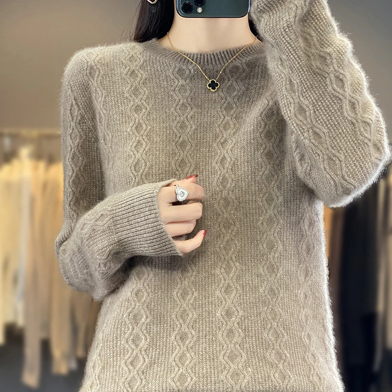 Damen Zopfmuster-Feinstrickpullover mit feiner Struktur und kastiger Silhouette Nord Taschen