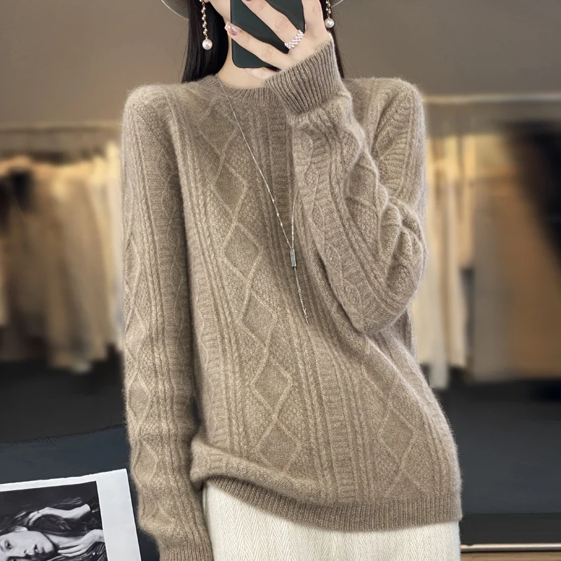 Damen Zopfmuster-Feinstrickpullover mit Ajour-Bahnen und weichem Mohair-Finish Nord Taschen