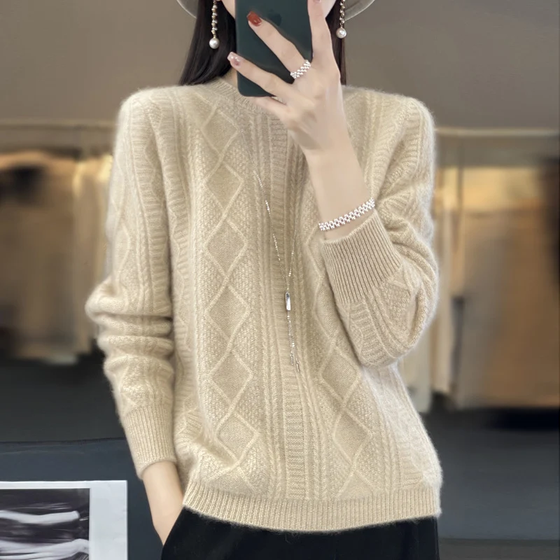 Damen Zopfmuster-Feinstrickpullover mit Ajour-Bahnen und weichem Mohair-Finish Nord Taschen