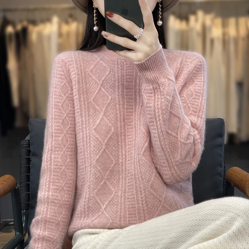 Damen Zopfmuster-Feinstrickpullover mit Ajour-Bahnen und weichem Mohair-Finish Nord Taschen