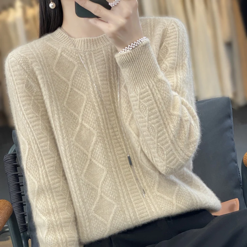Damen Zopfmuster-Feinstrickpullover mit Ajour-Bahnen und weichem Mohair-Finish Nord Taschen