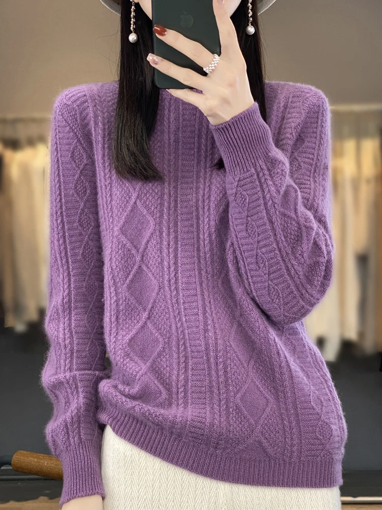 Damen Zopfmuster-Feinstrickpullover mit Ajour-Bahnen und weichem Mohair-Finish Nord Taschen