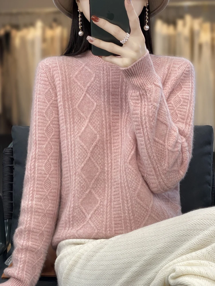 Damen Zopfmuster-Feinstrickpullover mit Ajour-Bahnen und weichem Mohair-Finish Nord Taschen