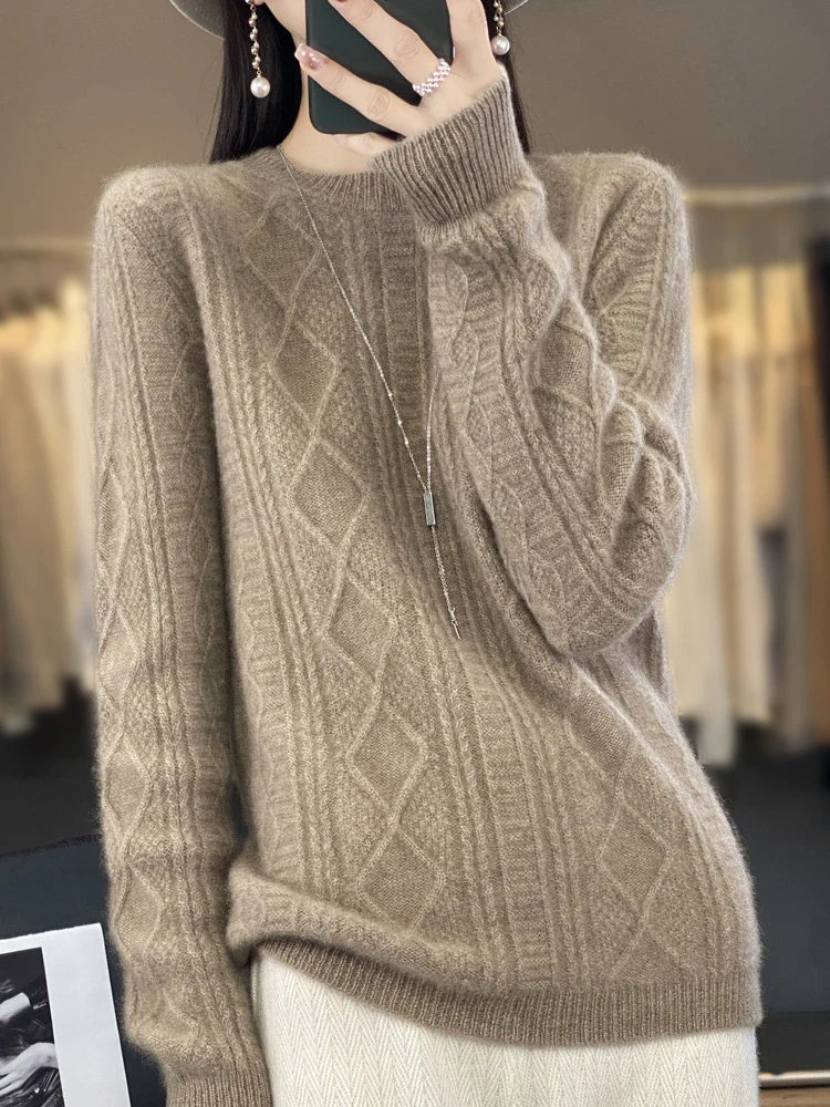 Damen Zopfmuster-Feinstrickpullover mit Ajour-Bahnen und weichem Mohair-Finish Nord Taschen