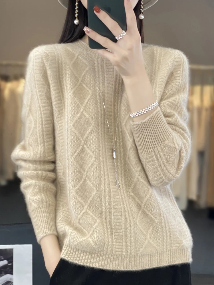 Damen Zopfmuster-Feinstrickpullover mit Ajour-Bahnen und weichem Mohair-Finish Nord Taschen