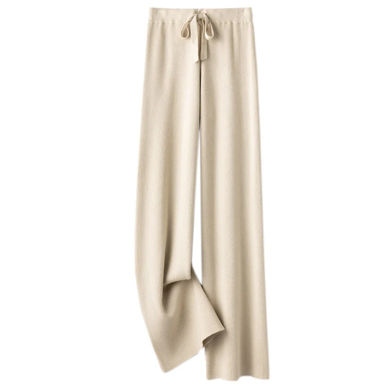 Damen Weite Rippstrick-Hose mit Tunnelzug und fließender Palazzo-Silhouette Nord Taschen