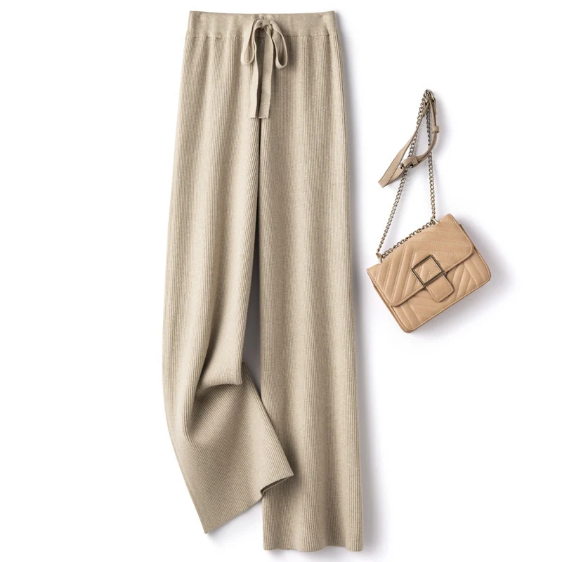 Damen Weite Rippstrick-Hose mit Tunnelzug und fließender Palazzo-Silhouette Nord Taschen
