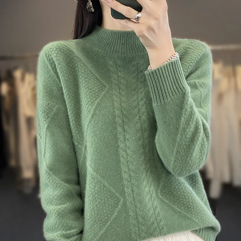 Damen Weicher Zopfstrick-Mockneckpullover mit Strukturpatches und flauschiger Mohair-Optik Nord Taschen